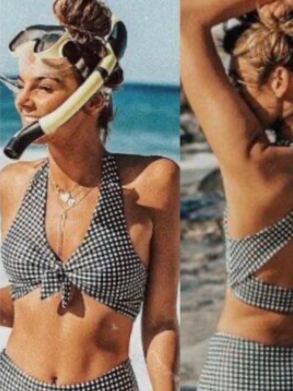 Albion Icon Checkered Gingham Bikini Top M